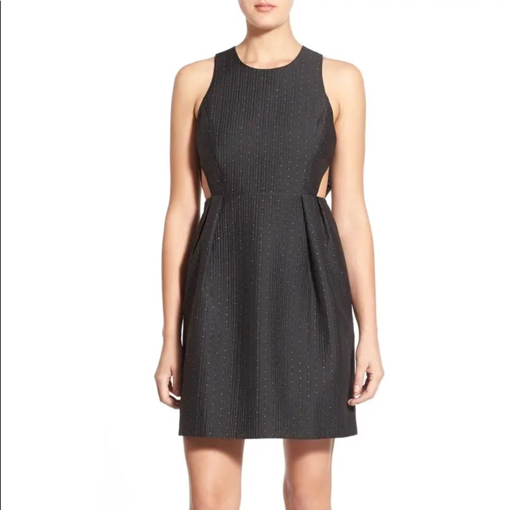 Madewell Nightfall black metallic jacquard cutout dress 4